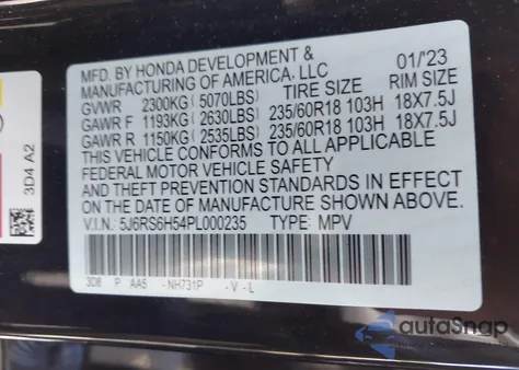 2023 Honda Cr-V Hybrid Sport из США, поврежденный, VIN 5J6RS6H54PL000235